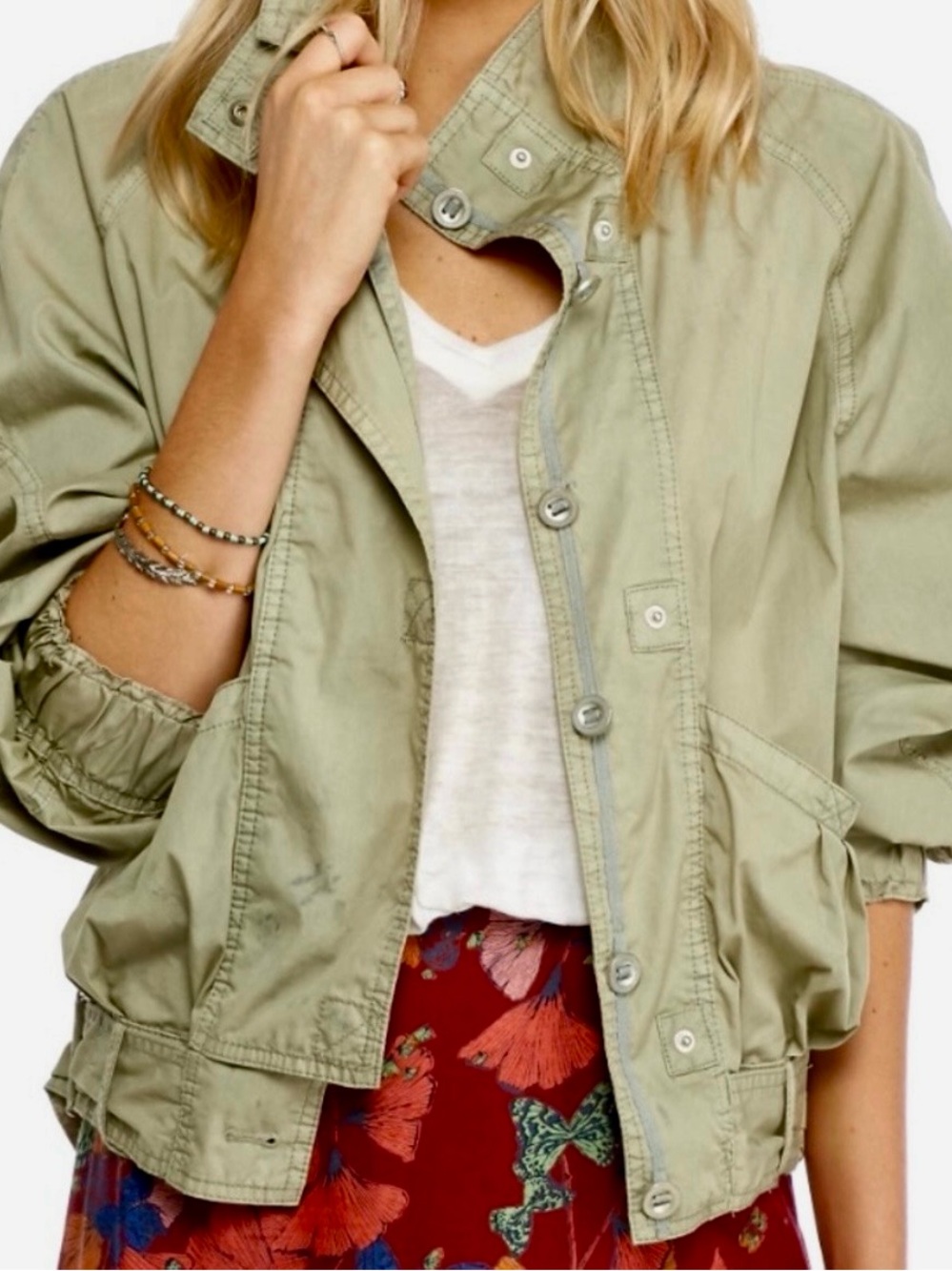 Free People Sage Green Utility Parachute Lightweight Jacket